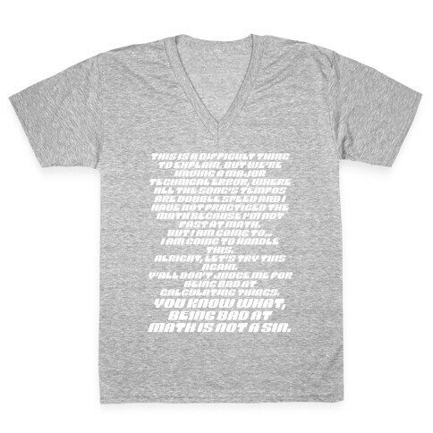Being Bad at Math Is Not A Sin White text V-Neck Tee Shirt