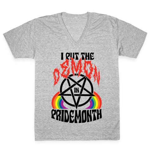 Pentagram I Put The Demon In Pride Month V-Neck Tee Shirt