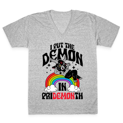Baphomet I Put The Demon In Pride Month V-Neck Tee Shirt