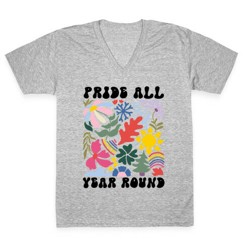 Pride All Year Round Abstract Florals V-Neck Tee Shirt