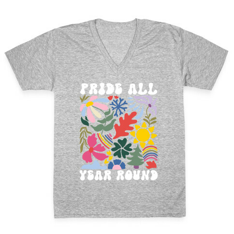 Pride All Year Round Abstract Florals V-Neck Tee Shirt