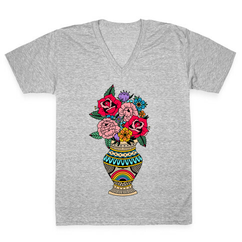 American Traditional Pride Bouquet Tattoo Style V-Neck Tee Shirt