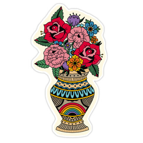 American Traditional Pride Bouquet Tattoo Style Die Cut Sticker