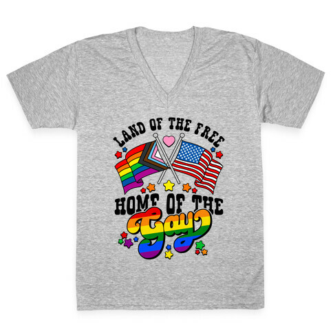 Land of the Free Home of the Gay V-Neck Tee Shirt