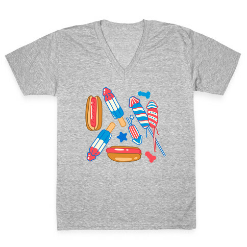 Fourth of July Wieners Pattern V-Neck Tee Shirt