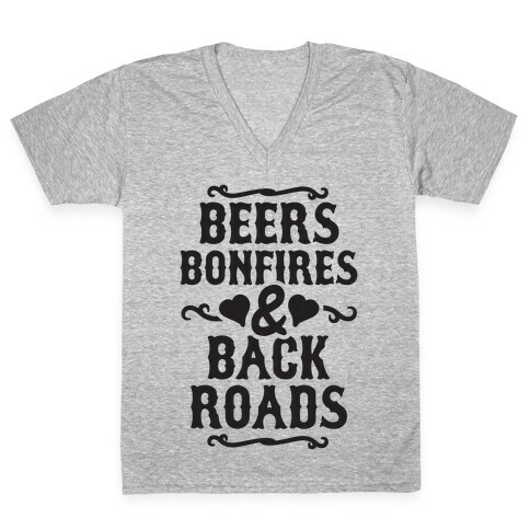 Beers, Bonfires & Backroads V-Neck Tee Shirt