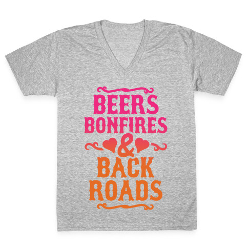 Beers, Bonfires & Backroads V-Neck Tee Shirt