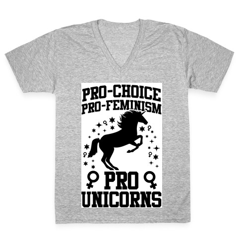 Pro-Choice Pro-Feminism Pro-Unicorns (Black) V-Neck Tee Shirt