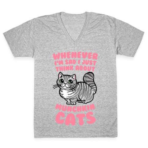 Whenever I'm Sad I Just Think About Munchkin Cats V-Neck Tee Shirt