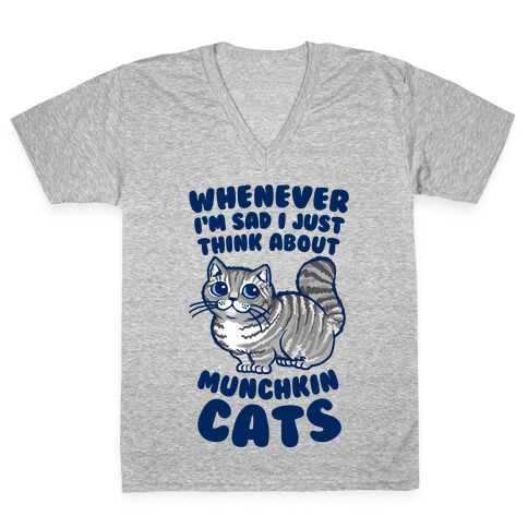 Whenever I'm Sad I Just Think About Munchkin Cats V-Neck Tee Shirt