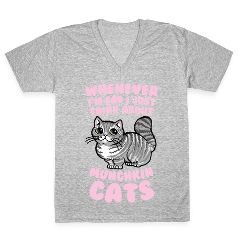 Whenever I'm Sad I Just Think About Munchkin Cats V-Neck Tee Shirt