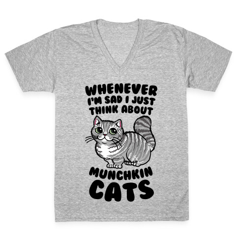 Whenever I'm Sad I Just Think About Munchkin Cats V-Neck Tee Shirt