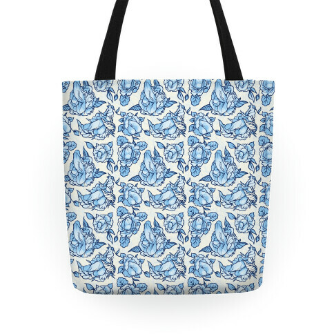 Floral Penis Pattern Blue Tote