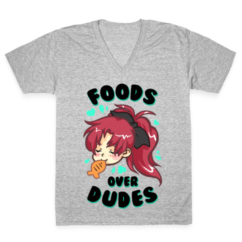 Foods Over Dudes Parody V-Neck Tee Shirt