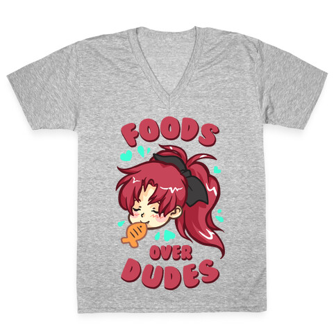 Foods Over Dudes Parody V-Neck Tee Shirt