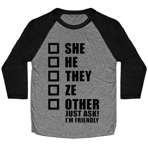 Pronoun Check List Baseball Tee