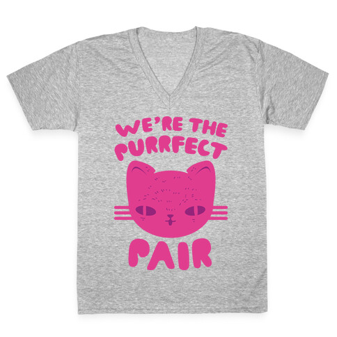 We're The Purrfect Pair (Pink Cat) V-Neck Tee Shirt