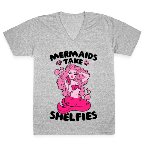 Mermaids Take Shelfies V-Neck Tee Shirt