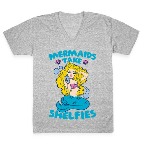 Mermaids Take Shelfies V-Neck Tee Shirt