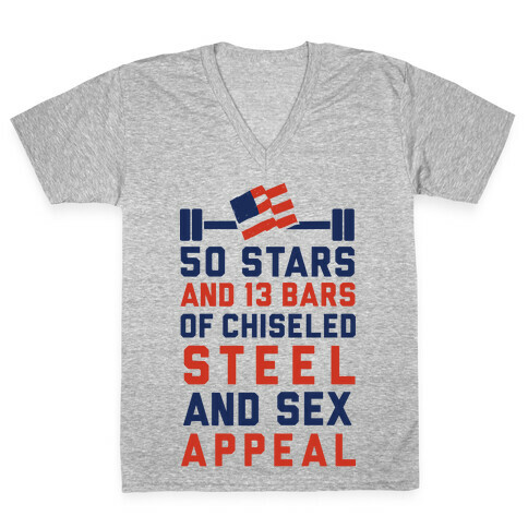 50 Stars and 13 Bars of Chiseled Steel and Sex Appeal V-Neck Tee Shirt