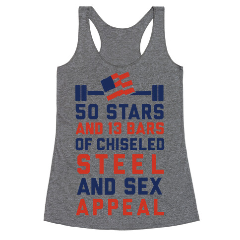 50 Stars and 13 Bars of Chiseled Steel and Sex Appeal Racerback Tank Top