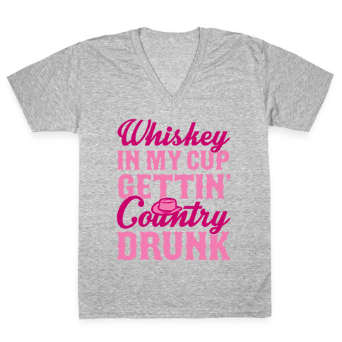 Whiskey In My Cup Gettin' Country Drunk V-Neck Tee Shirt