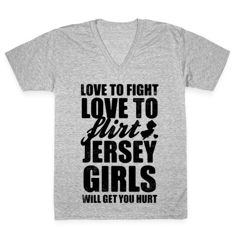 Love To Fight, Love To Flirt, Jersey Girls V-Neck Tee Shirt