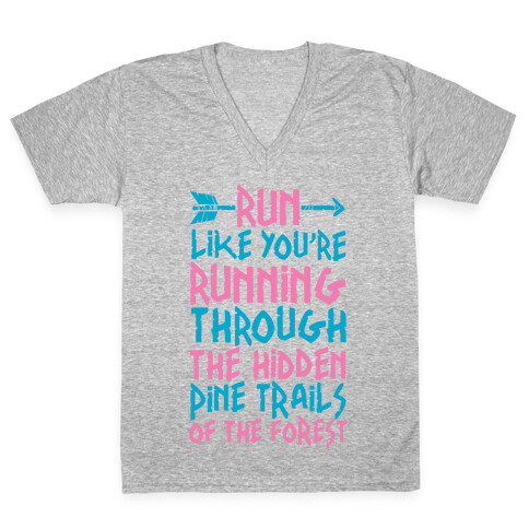Run The Hidden Pine Trails of The Forest V-Neck Tee Shirt