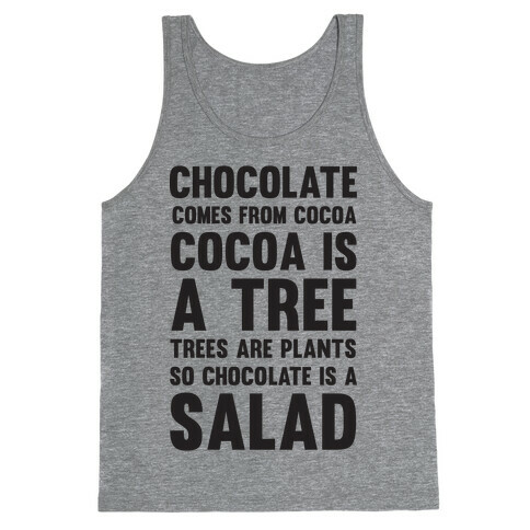 Chocolate Comes From Cocoa, Cocoa Is A Tree, Trees Are Plants, So Chocolate Is A Salad Tank Top