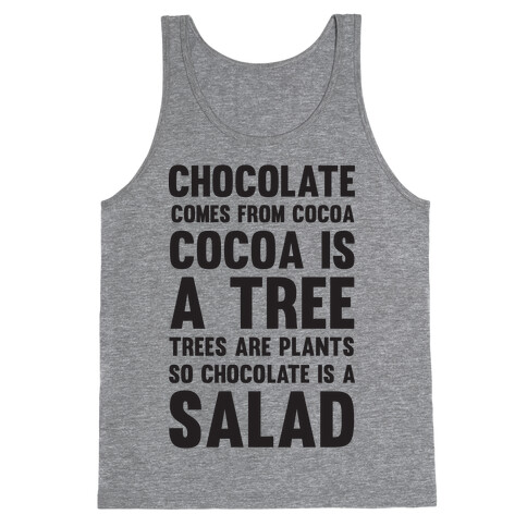 Chocolate Comes From Cocoa, Cocoa Is A Tree, Trees Are Plants, So Chocolate Is A Salad Tank Top