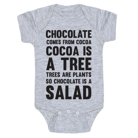 Chocolate Comes From Cocoa, Cocoa Is A Tree, Trees Are Plants, So Chocolate Is A Salad Baby One-Piece