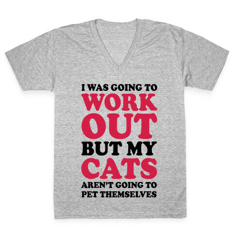 I Was Going To Workout But My Cats Aren't Going To Pet Themselves V-Neck Tee Shirt