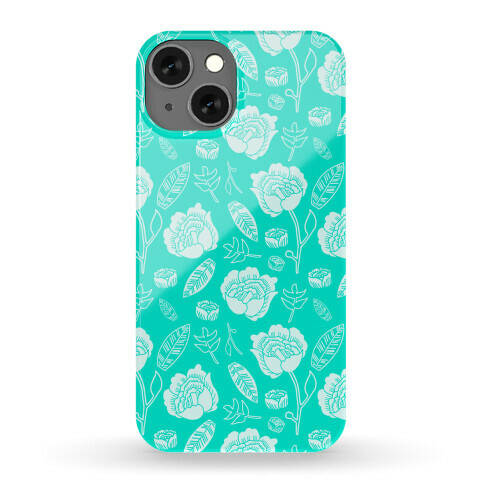 Floral and Leaves Pattern (Teal) Phone Case