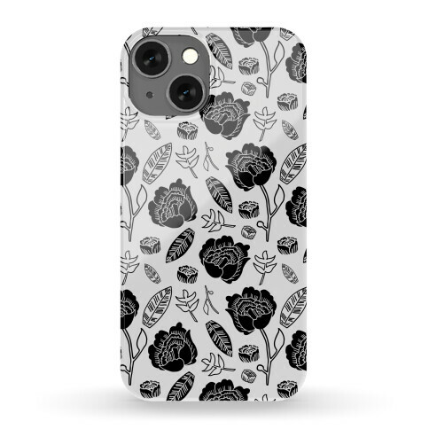 Floral and Leaves Pattern (Gray) Phone Case
