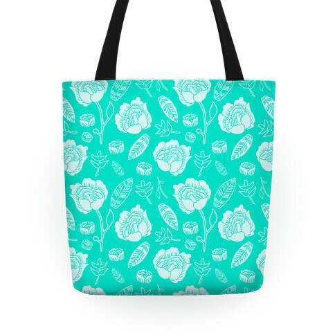 Floral and Leaves Pattern (Teal) Tote