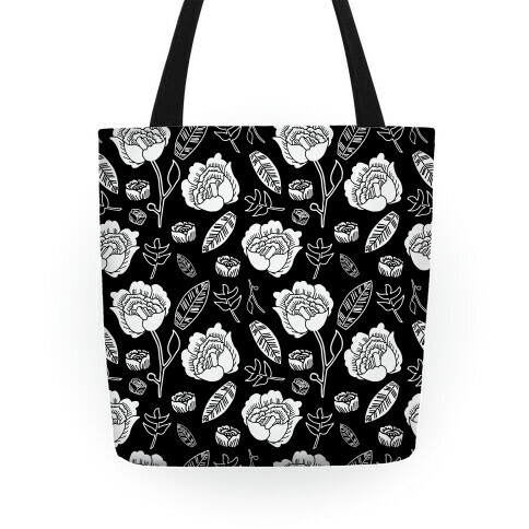 Floral and Leaves Pattern (Black) Tote