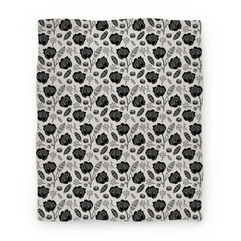 Floral and Leaves Pattern (Gray) Blanket