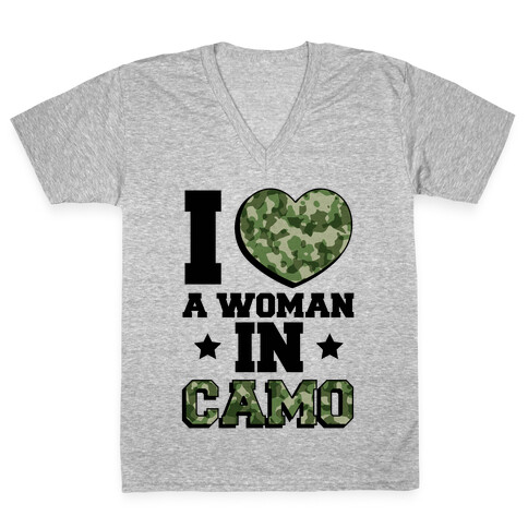 I Love A Woman In Camo V-Neck Tee Shirt