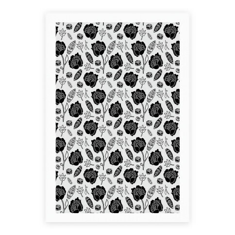 Floral and Leaves Pattern (Gray) Poster