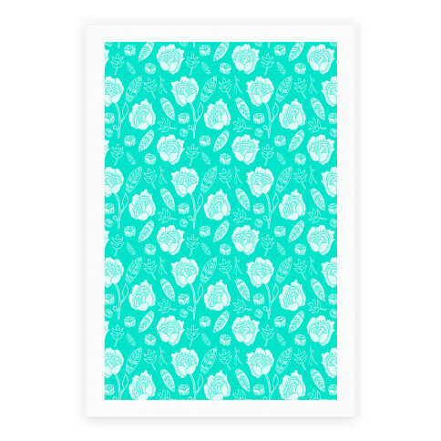 Floral and Leaves Pattern (Teal) Poster