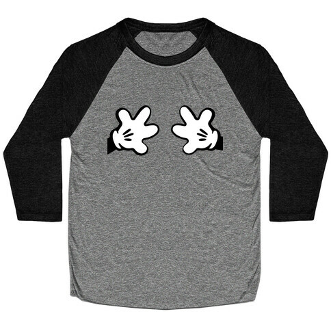 Cartoon Mouse Hands Joke Baseball Tee