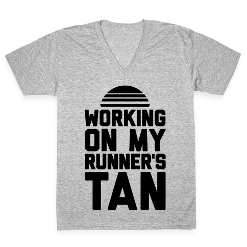 Working On My Runner's Tan V-Neck Tee Shirt