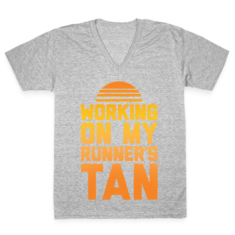 Working On My Runner's Tan V-Neck Tee Shirt