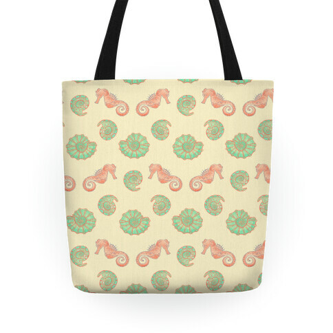 Shell and Seahorse Pattern Tote