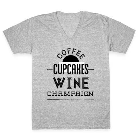 Coffee Cupcakes Wine Champaign V-Neck Tee Shirt