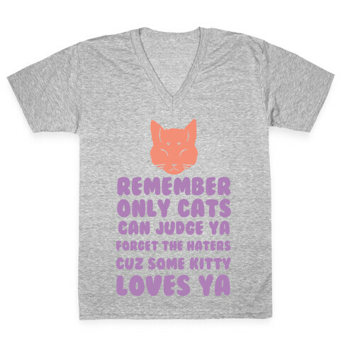 Remember Only Cats Can Judge Ya Forget The Haters Cuz Some Kitty Loves Ya V-Neck Tee Shirt