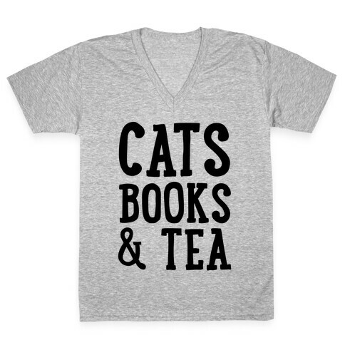 Cats, Books & Tea V-Neck Tee Shirt