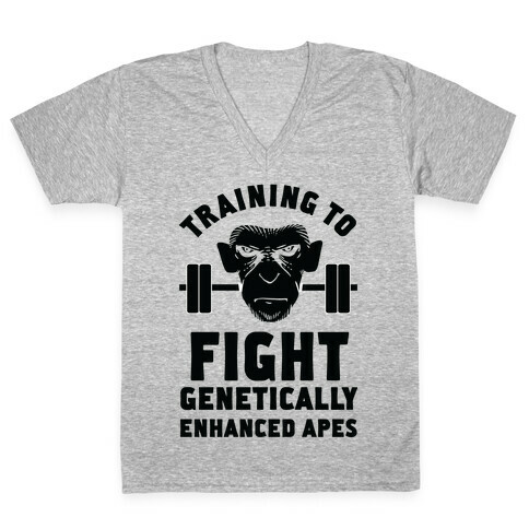 Training To Fight Genetically Enhanced Apes V-Neck Tee Shirt