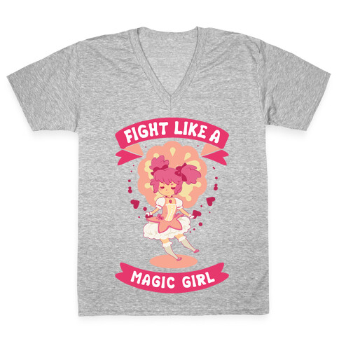 Fight Like A Magic Girl Madoka Parody V-Neck Tee Shirt