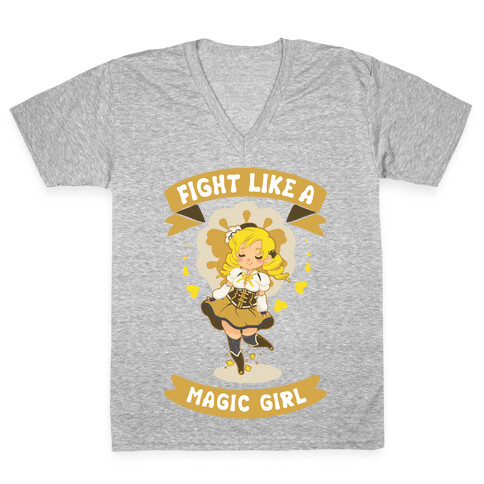 Fight Like A Magic Girl Mami Parody V-Neck Tee Shirt